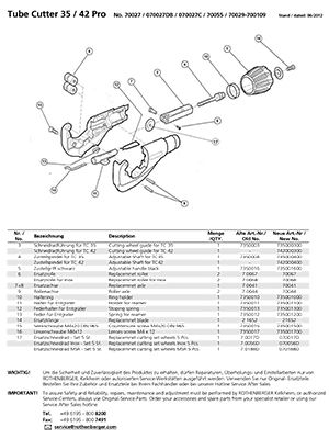 компоновочная схема для трубореза tube cutter 35 msr/42 pro msr